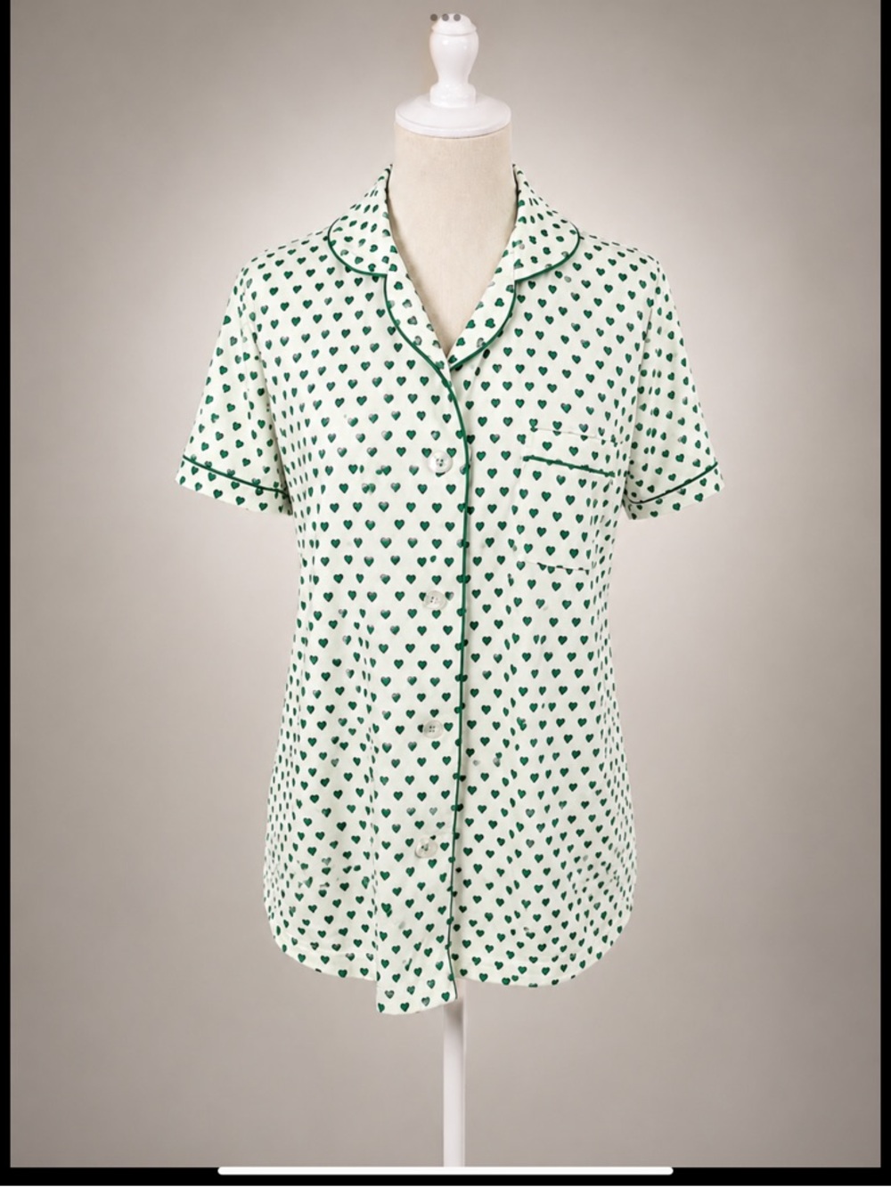 Roller Rabbit Green Heart Print Cotton Pajama Top | Size M | Made in Portugal